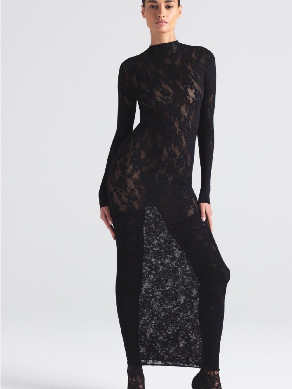 Skims Knit Lace Turtleneck Dress L/XL Onyx Maxi